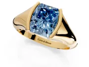 Tension Engagement Ring Setting for Fancy Blue Radiant Cut Center with Wide Tapered Band and Tension Head in Yellow Gold