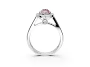 Halo Engagement Ring Setting for Fancy Pink Marquise Center with Outer Bezel Rim, Pave Band and Prong Head in White Gold