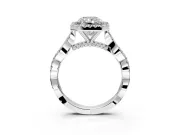 Halo Engagement Ring Setting for Radiant Cut Center with Twist Band and Prong Head in Platinum