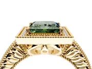 Milgrain Halo Engagement Ring Setting for Fancy Green Princess Cut Center with Pave Band and Prong Head in Yellow Gold