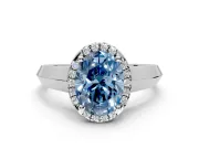 Halo Engagement Ring Setting for Fancy Blue Oval Center with Knife Ridge Cathedral Band and Prong Head in White Gold