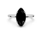 Hidden Halo Engagement Ring Setting for Fancy Black Marquise Center with Thin Rounded Band and Prong Head in Sterling Silver