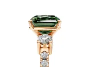 3 Stone Engagement Ring Setting for Fancy Green Asscher Cut Center with Round Cut Side Accents and Prong Head in Rose Gold