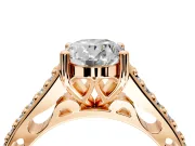 Solitaire Engagement Ring Setting for Oval Center with Pave Cathedral Band and Prong Head in Rose Gold