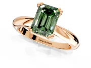 Solitaire Engagement Ring Setting for Fancy Green Emerald Cut Center with Reverse Tapered Band and Prong Head in Rose Gold