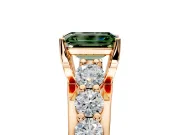Solitaire Engagement Ring Setting for Fancy Green Emerald Cut Center with Graduated Shared Prongs and Prong Head in Rose Gold