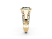 Halo Engagement Ring Setting for Fancy Green Asscher Cut Center with Wide-Open Pave Split Shank and Prong Head in Yellow Gold