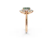 Small-Accent Cluster Halo Engagement Ring Setting for Fancy Green Radiant Cut Center with Plain Band and Prong Head in Rose Gold