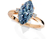 3 Stone Engagement Ring Setting for Fancy Blue Marquise Center with Low-Set Round Cut Accents and Prong Head in Rose Gold