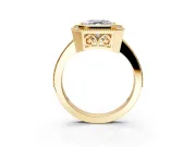 Halo Engagement Ring Setting for Asscher Cut Center with Milgrain Halo, Pave Band and Prong Head in Yellow Gold