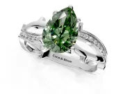 Solitaire Engagement Ring Setting for Fancy Green Pear-Shaped Center with Pave and Plain Crossover Band and Prong Head in White Gold