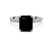 Solitaire Engagement Ring Setting for Fancy Black Radiant Cut Center with Pave Accents and Prong Head in Platinum