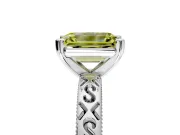 Solitaire Engagement Ring Setting for Fancy Yellow Emerald Cut Center with Scrollwork Band and Prong Head in White Gold