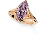 Solitaire Engagement Ring Setting for Fancy Pink Marquise Center with Milgrain Cathedral Band and Prong Head in Rose Gold