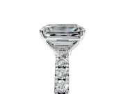 Solitaire Engagement Ring Setting for Emerald Cut Center with Large Accent Band and Prong Head in Sterling Silver