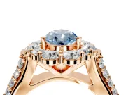 Large Accent Halo Engagement Ring Setting for Fancy Blue Pear-Shaped Center with Pave Split Shank and Prong Head in Rose Gold