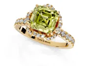 Floral Halo Engagement Ring Setting for Fancy Yellow Asscher Cut Center with Pave Band and Prong Head in Yellow Gold