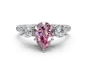 3 Stone Engagement Ring Setting for Fancy Pink Pear-Shaped Center with Crossover Basket, Pave Band and Prong Head in Sterling Silver