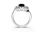 3 Stone Engagement Ring Setting for Fancy Black Round Cut Center with Raised Basket Heads and Prong Head in Platinum