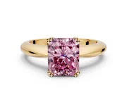 Solitaire Engagement Ring Setting for Fancy Pink Radiant Cut Center with Reverse Tapered Band and Prong Head in Yellow Gold