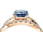 Solitaire Engagement Ring Setting for Fancy Blue Radiant Cut Center with Wide-Open Split Shank and Prong Head in Rose Gold