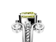 Solitaire Engagement Ring Setting for Fancy Yellow Princess Cut Center with Twisted Band and Scroll Prong Head in Platinum