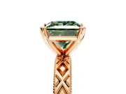 Solitaire Engagement Ring Setting for Fancy Green Princess Cut Center with Milgrain X Pattern Band and Prong Head in Rose Gold