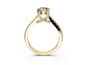 Solitaire Engagement Ring Setting for Fancy Green Pear-Shaped Center with Widening Pave Band and Claw Prong Head in Yellow Gold