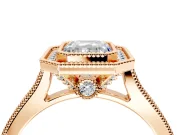 Halo Engagement Ring Setting for Emerald Cut Center with Milgrain Pave Band and Bezel Head in Rose Gold