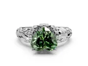 Solitaire Engagement Ring Setting for Fancy Green Heart-Shaped Center with Filigree Accent Basket and Prong Head in White Gold