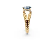 Halo Engagement Ring Setting for Fancy Blue Heart-Shaped Center with Rope Twist Split Shank and Prong Head in Yellow Gold