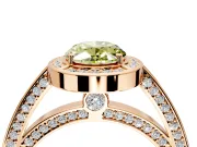 Halo Engagement Ring Setting for Fancy Yellow Oval Center with Framed Halo, Pave Band and Prong Head in Rose Gold