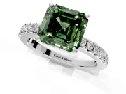 Solitaire Engagement Ring Setting for Fancy Green Asscher Cut Center with Single Row Accent Band and Prong Head in Platinum