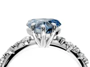 Solitaire Engagement Ring Setting for Fancy Blue Heart-Shaped Center with Trailing Leaf Accent Band and Prong Head in White Gold