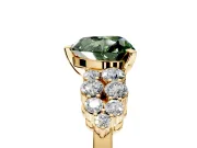 Cluster Engagement Ring Setting for Fancy Green Heart-Shaped Center with 2-Row Shoulder Clusters and Prong Head in Yellow Gold
