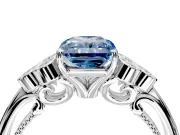 Cluster Engagement Ring Setting for Fancy Blue Radiant Cut Center with Bezel Accent Clusters and Prong Head in Platinum