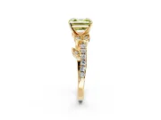 Leaf Motif Engagement Ring Setting for Fancy Yellow Asscher Cut Center with Pave Band and Prong Head in Yellow Gold