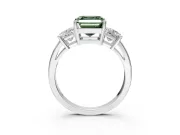 3 Stone Engagement Ring Setting for Fancy Green Asscher Cut Center with Matching Side Accents and Prong Head in Platinum