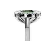 Single Halo Engagement Ring Setting for Fancy Green Cushion Cut Center with Corner Claws, Plain Band and Prong Head in Sterling Silver