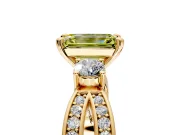 3 Stone Engagement Ring Setting for Fancy Yellow Emerald Cut Center with Pave Twist Band and Prong Head in Yellow Gold
