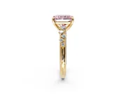 Solitaire Engagement Ring Setting for Fancy Pink Radiant Cut Center with Trailing Leaf Accent Band and Prong Head in Yellow Gold