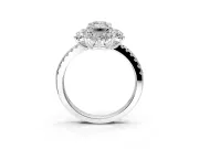 Floral Halo Engagement Ring Setting for Emerald Cut Center with Pave Accents and Prong Head in Sterling Silver