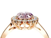 Starburst Halo Engagement Ring Setting for Fancy Pink Oval Center with Flat Cathedral Band and Prong Head in Rose Gold