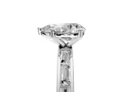Solitaire Engagement Ring Setting for Pear-Shaped Center with Channel Baguette Band and Prong Head in Platinum