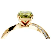 Side Accent Engagement Ring Setting for Fancy Yellow Emerald Cut Center with Accent Shoulders and Prong Head in Yellow Gold