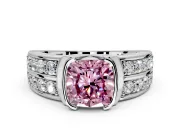 Bezel Engagement Ring Setting for Fancy Pink Cushion Cut Center with Wide Channel-Set Band and Bezel Head in Platinum