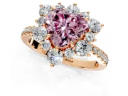 Floral Halo Engagement Ring Setting for Fancy Pink Heart-Shaped Center with Pave Accents and Prong Head in Rose Gold