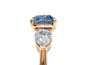 3 Stone Engagement Ring Setting for Fancy Blue Cushion Cut Center with Large Pear-Shaped Accents and Prong Head in Rose Gold