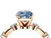 Solitaire Engagement Ring Setting for Fancy Blue Cushion Cut Center with Bezel Station Band and Prong Head in Rose Gold
