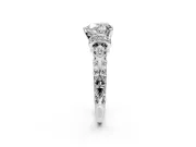 Solitaire Engagement Ring Setting for Heart-Shaped Center with Filigree Band and Prong Head in Platinum